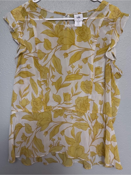 CAbi Tops - CAbi Yellow Floral Flutter Sleeve Blouse